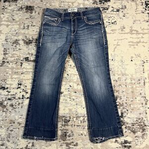 Ariat REAL Denim Jeans Bootcut Womens Sz 35/28 Medium Wash Mid Rise Western Hem